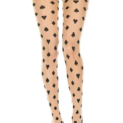 Music Legs Black Beige Card Suit Print Sheer Pantyhose Tights